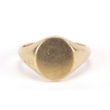 9ct gold signet ring, size R, 5.7g : For Further Condition Reports Please Visit Our Website -