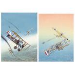 Peter Endsleigh Castle - British and German World War I aircraft dog fighting, pair of gouaches,