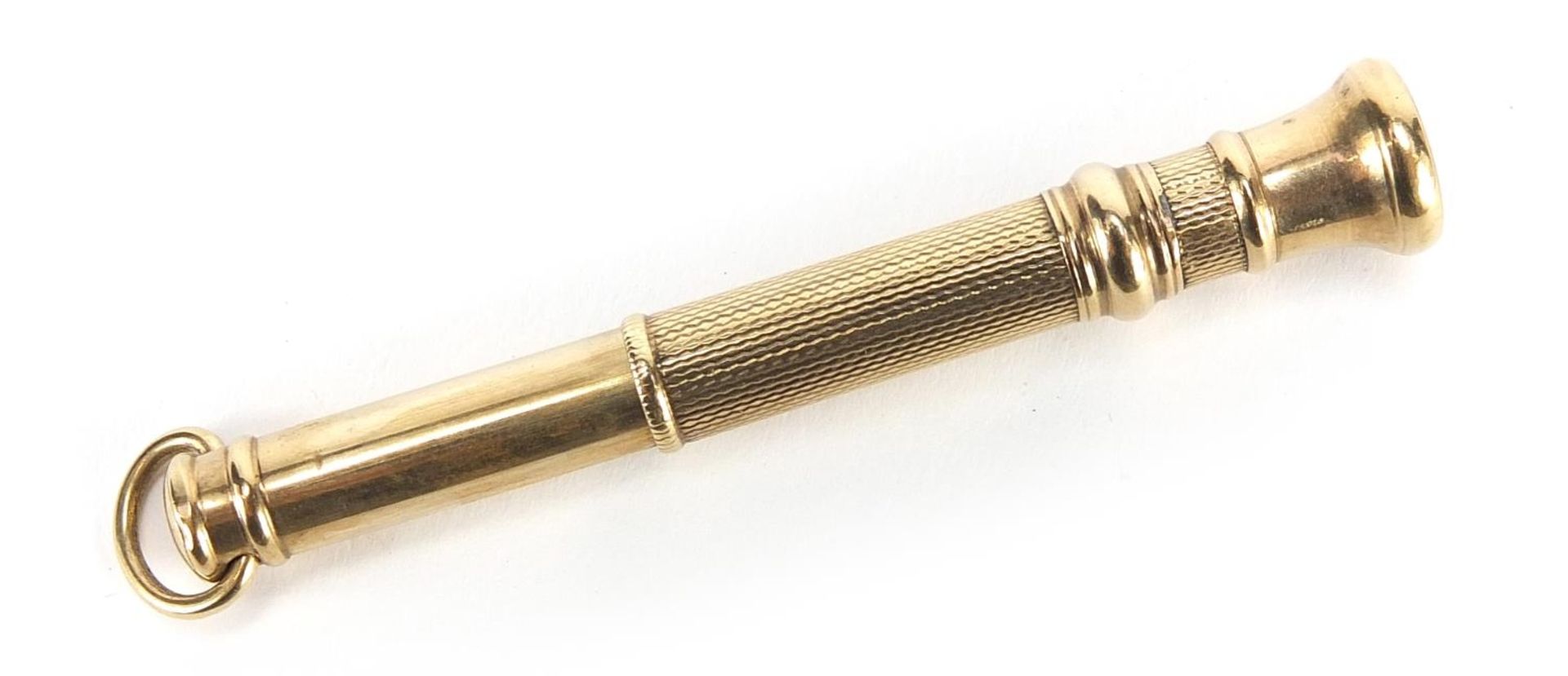 9ct gold cigar pricker with engine turned decoration, Birmingham 1941, 6.5cm in length, 7.2g : For - Image 3 of 4