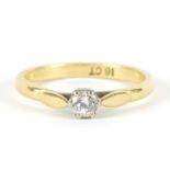 18ct gold diamond solitaire ring, the diamond approximately 3.8mm in diameter, size M, 2.5g : For