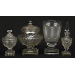 Regency and later glassware including two urns with covers, the largest 22cm high : For Further