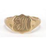 9ct gold shield shape signet ring, size P, 3.5g : For Further Condition Reports Please Visit Our