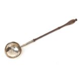 18th century silver ladle with turned wood handle, indistinct maker's mark, London 1724, 32cm in