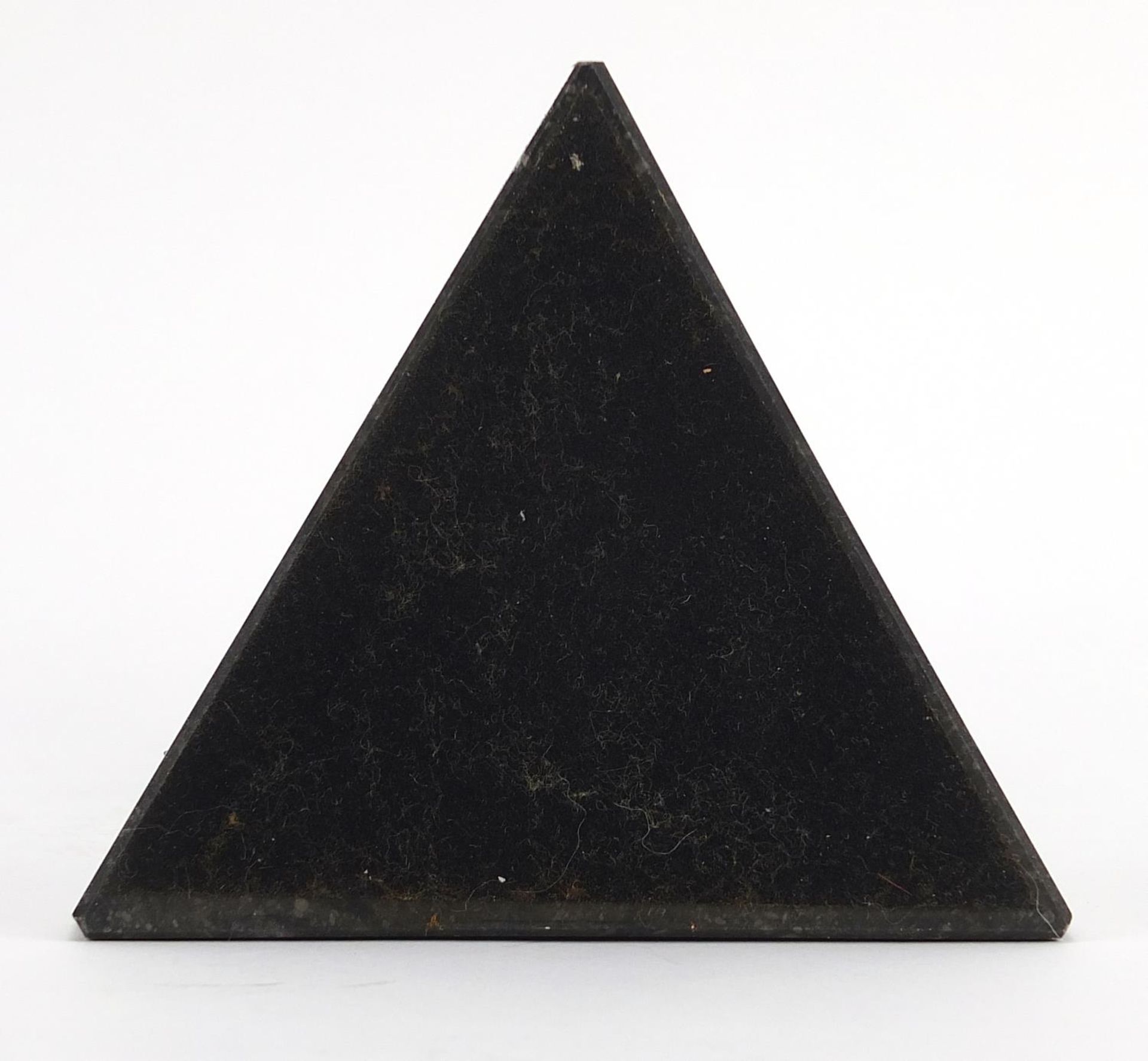 Modernist patinated bronze study of three figures raised on a triangular marble base, 24cm high : - Image 4 of 4