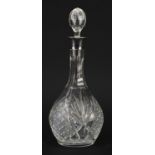 Cut glass decanter with stopper and silver collar by John Grinsell & Sons, 32cm high : For Further