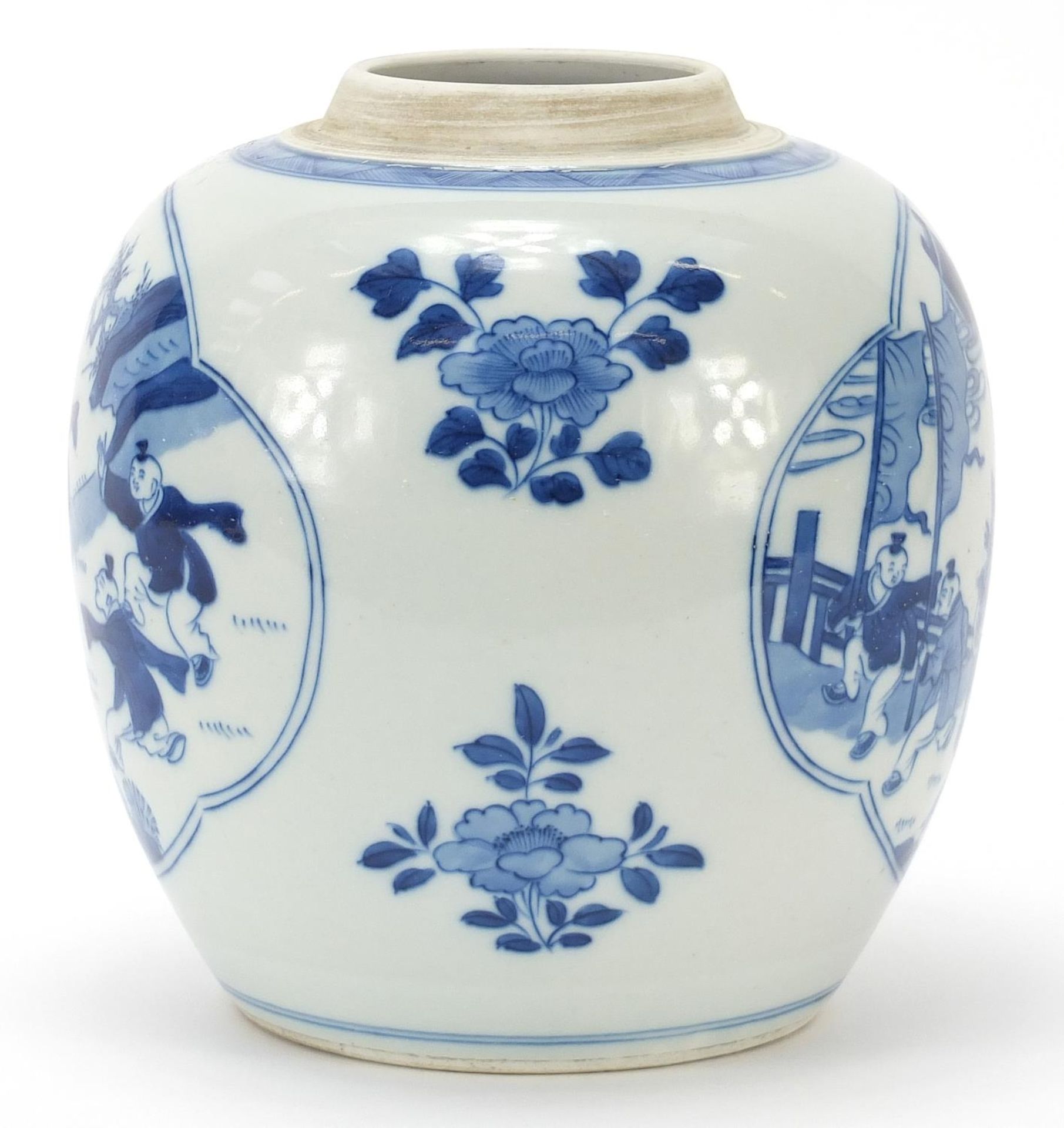 Chinese blue and white porcelain ginger jar hand painted with children playing, Kangxi blue ring - Image 4 of 8