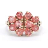 9ct gold pink stone cluster ring, size N, 3.6g : For Further Condition Reports Please Visit Our