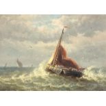 Attributed to Louis Etienne Timmermans - Boats on stormy seas, 19th century Belgium school mariti