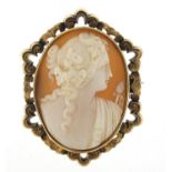 Victorian cameo maiden head brooch with gold coloured metal mount, 5cm high, 10.2g : For Further