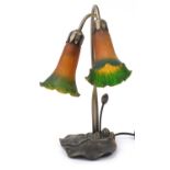 Tiffany design bronzed lily pad table lamp with glass shades, 39cm high : For Further Condition