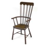 Antique mahogany stick back armchair with green fabric upholstered seat, 114cm high : For Further