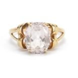 Large 9ct gold clear stone solitaire ring, size N, 4.5g : For Further Condition Reports Please Visit