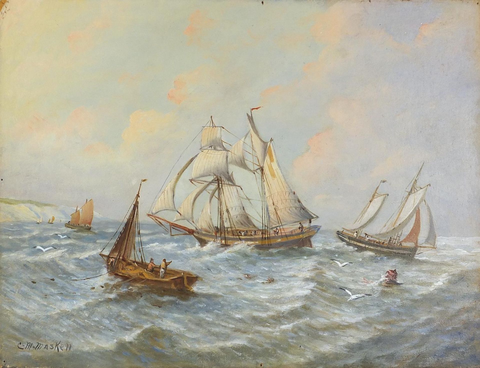 Christopher Mark Maskell - Frigates and sailing boat at sea, late 19th/early 20th century maritime