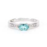 9ct white gold aquamarine and diamond ring, size L, 1.5g : For Further Condition Reports Please