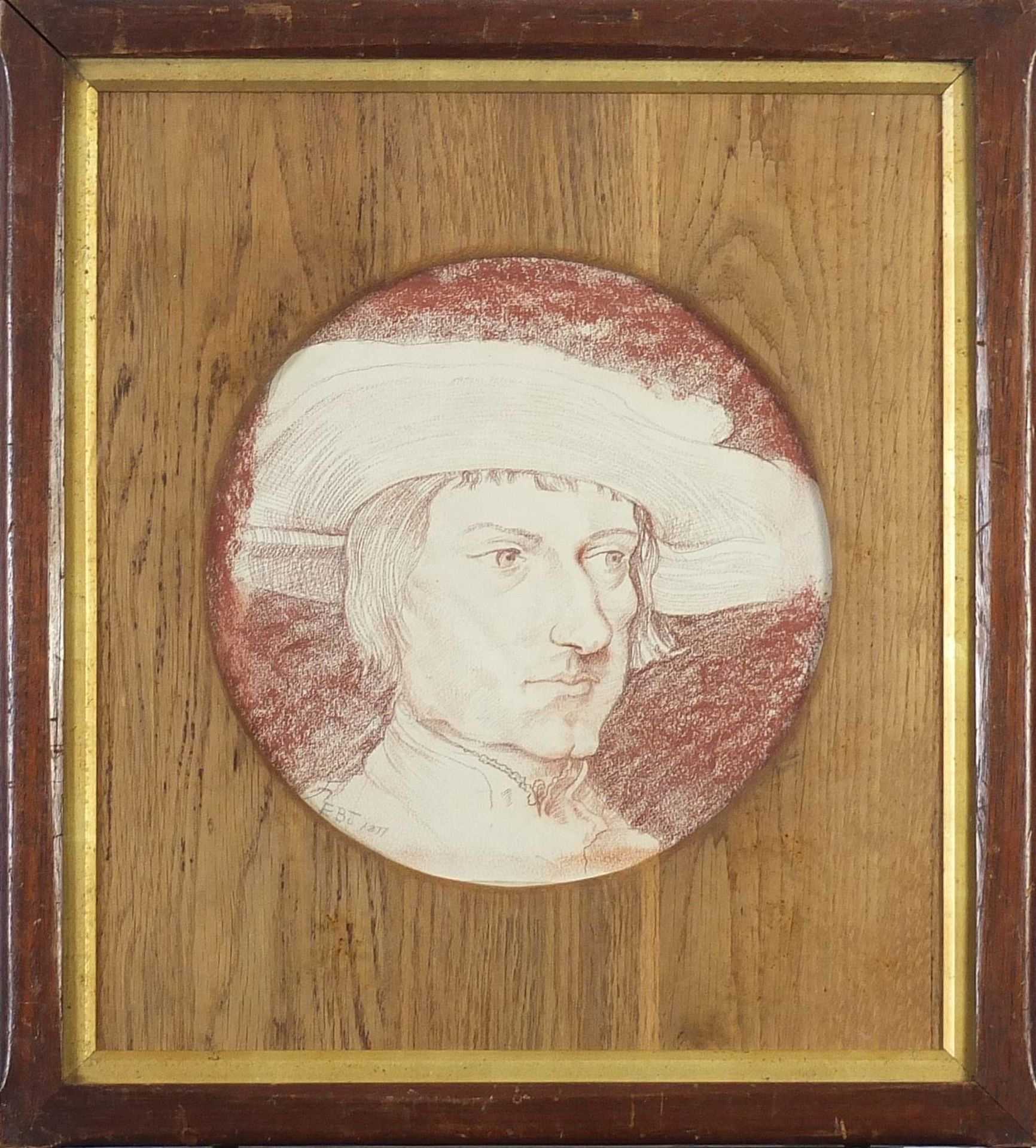 Head and shoulders portrait of a female, Sanguine chalk, mounted, framed and glazed, 24cm x 24cm - Bild 2 aus 4