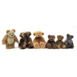 Six Charlie Bears teddy bears with jointed limbs, one with tag, the largest 41cm high : For