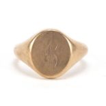9ct gold signet ring, size O, 7.1g : For Further Condition Reports Please Visit Our Website -