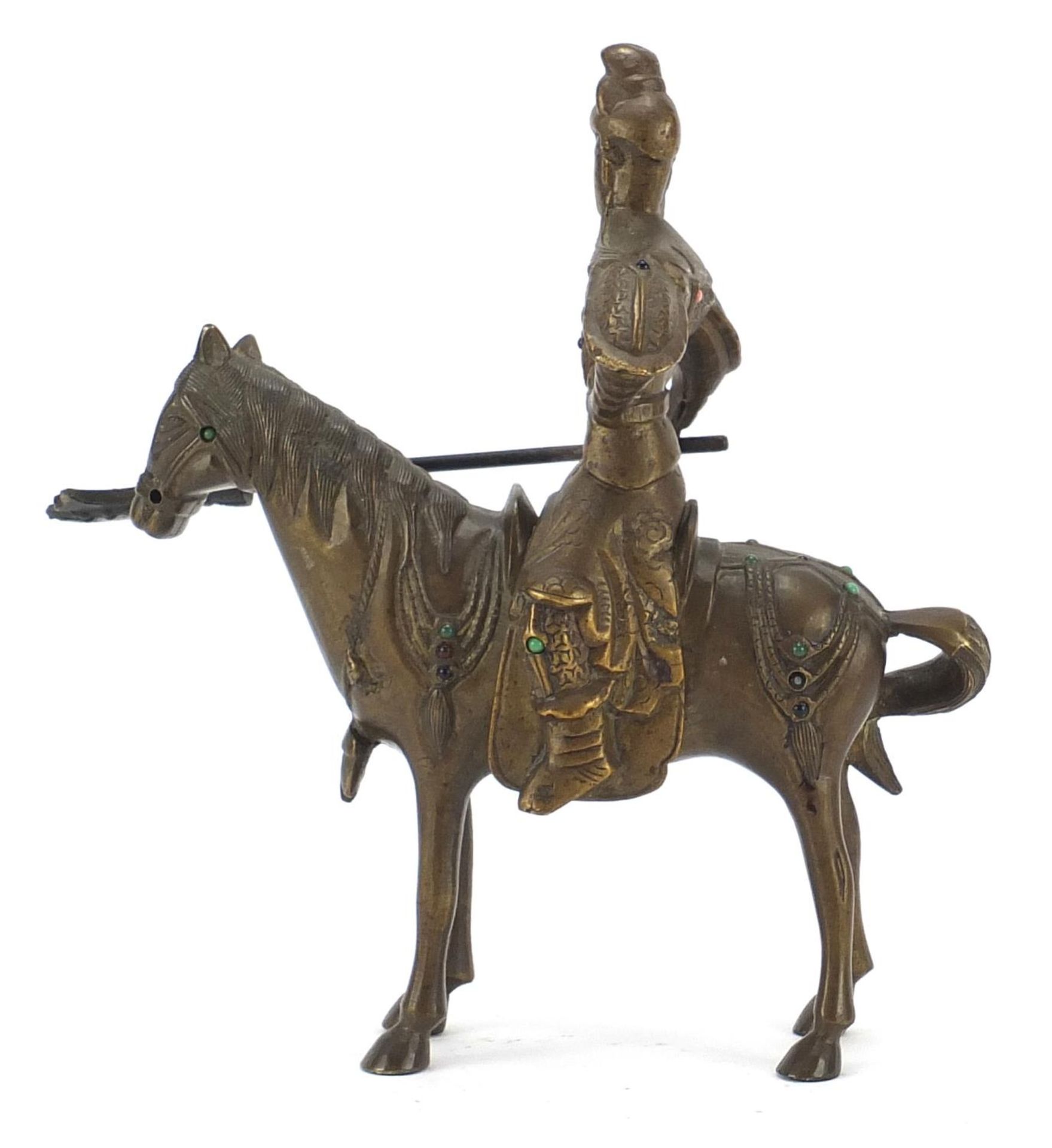 Chinese patinated bronze warrior on horseback, 24cm high : For Further Condition Reports Please - Bild 4 aus 7