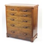 Large 19th century Scottish mahogany six drawer chest with carved ribbon handles, 139cm H x 125cm