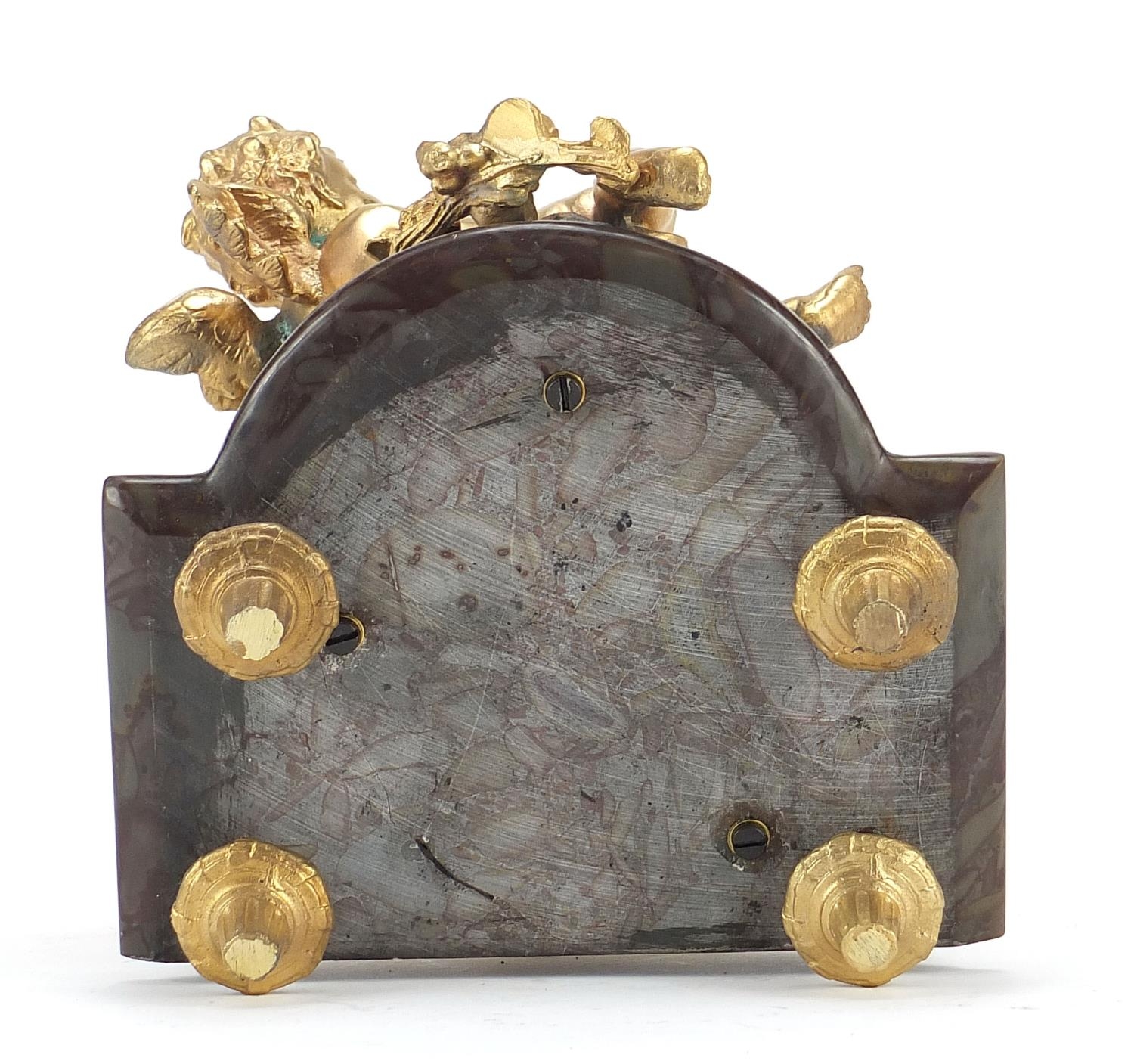 French Empire style gilt bronze table mirror in the form of Putti with a mandolin, raised on a - Image 5 of 5