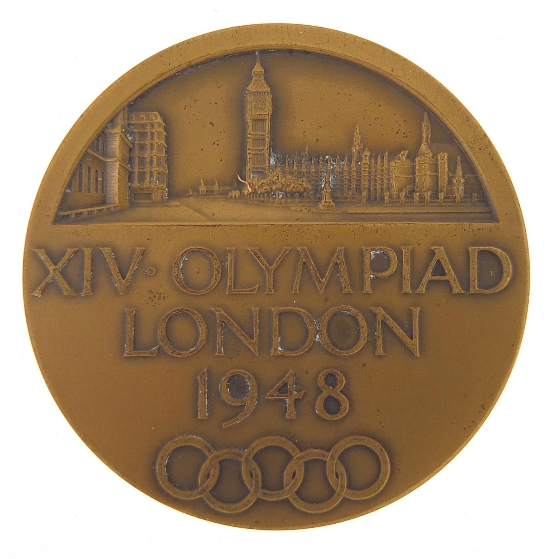 London 1948 London Olympic Games participant's bronze medallion designed by B Mackennal, - Bild 2 aus 2