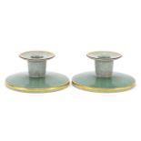 Royal Copenhagen, pair of Danish crackle glazed squat candlesticks, each 6cm high x 12cm in diameter