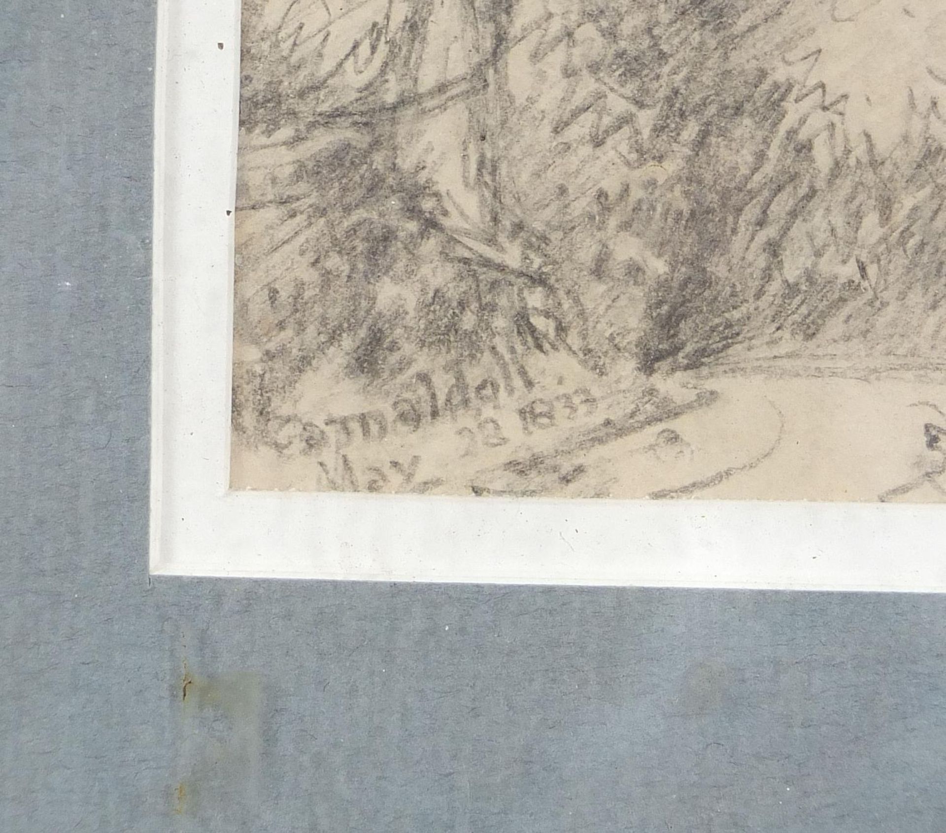 Lady Elizabeth Percy - Tuscan landscape, 19th century pencil sketch, Agnew Gallery label and details - Image 3 of 5