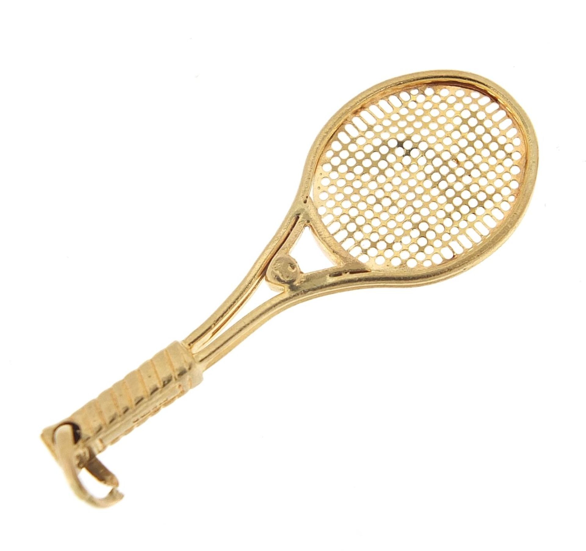 9ct gold tennis racquet pendant, 4.2cm high, 1.8g : For Further Condition Reports Please Visit Our