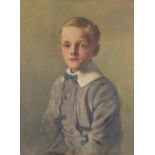 Three quarter length portrait of a young boy, Edwardian oil on canvas, framed, 59.5cm x 44.5cm