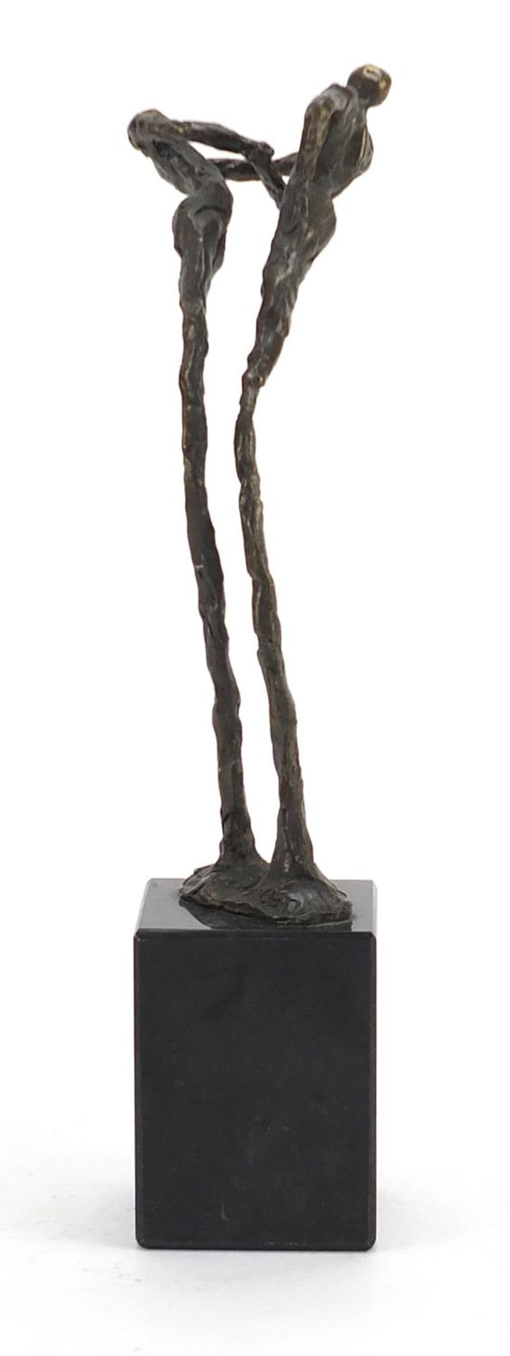 Modernist patinated bronze study of two figures raised on a square marble base, 25cm high : For - Bild 2 aus 5