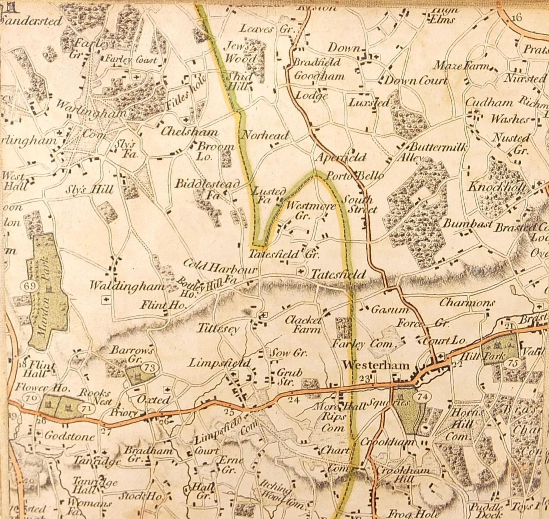 Early 19th century Patterson's Twenty-Four Miles Round London canvas backed folding map with slip - Image 7 of 16