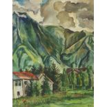 Gustav Adolf Schaffer 1921 - Mountainous landscape, oil on paper, inscribed verso, mounted, framed