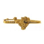 Unmarked gold nugget bar brooch, 4cm wide, 6.7g : For Further Condition Reports Please Visit Our