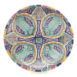 Large Persian pottery charger hand painted with flowers, 38.5cm in diameter : For Further