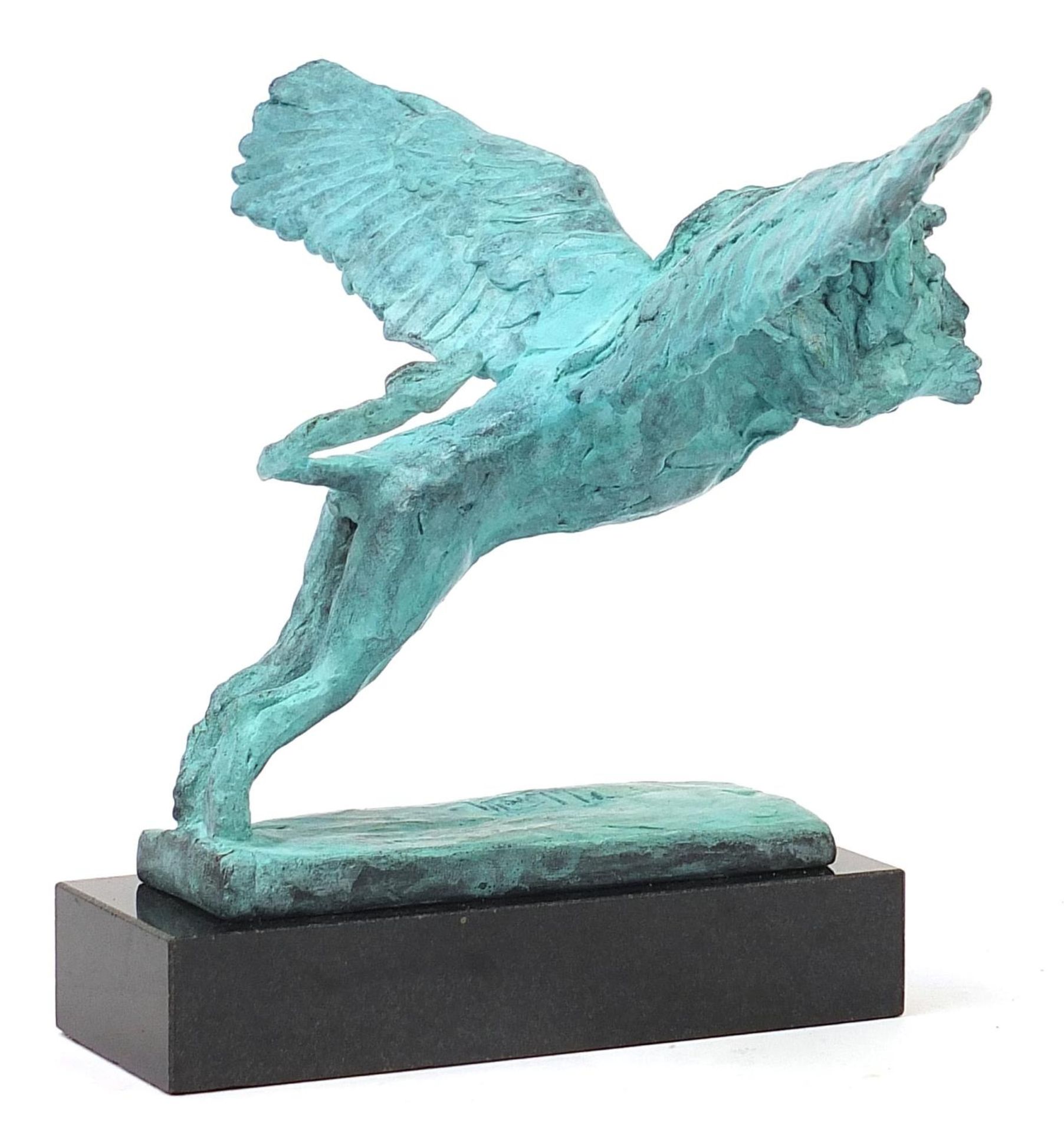 Mark Coreth for McArthur Glen Group, Verdigris bronze study of a winged lion raised on a rectangular - Image 5 of 6