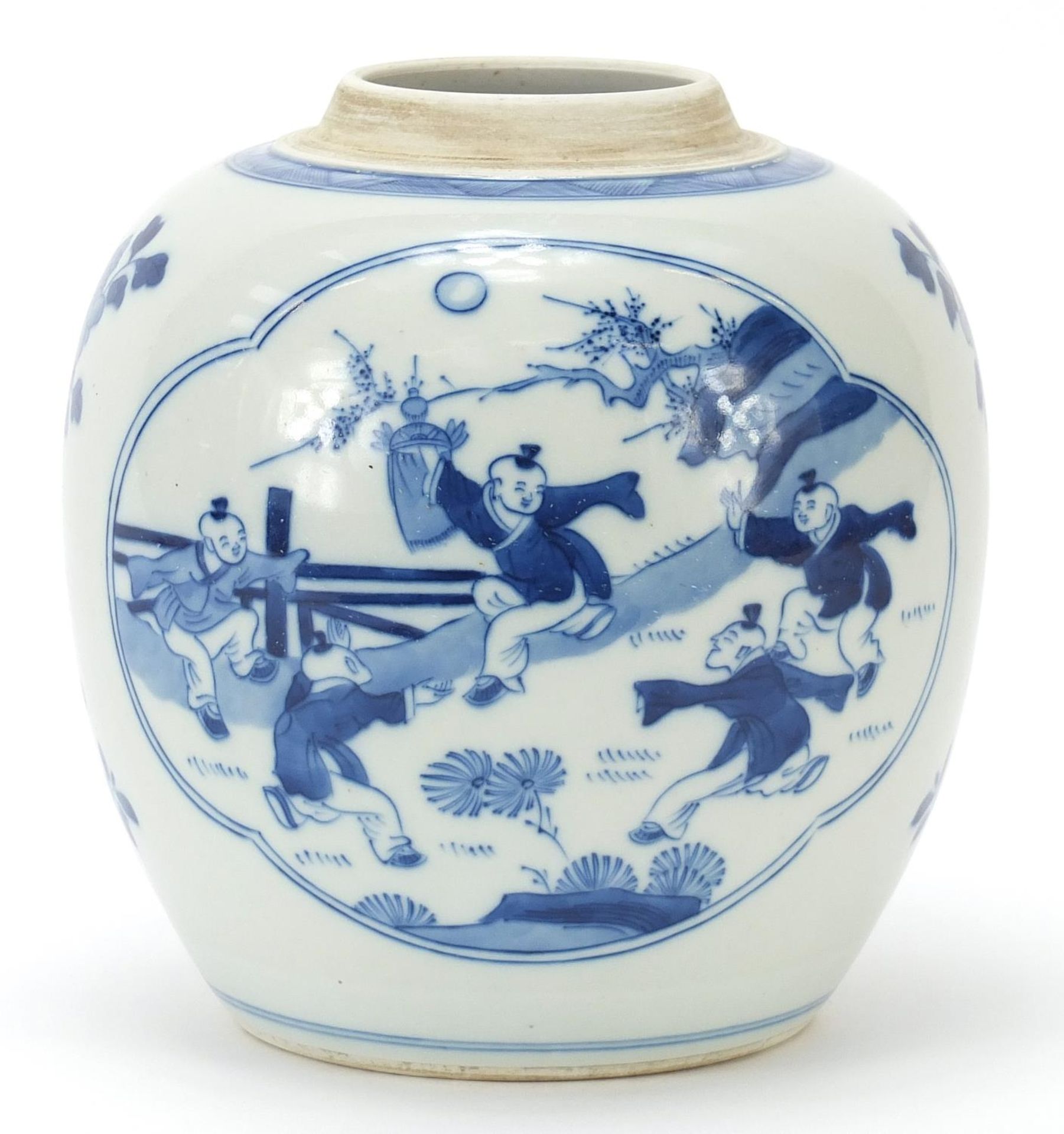 Chinese blue and white porcelain ginger jar hand painted with children playing, Kangxi blue ring - Image 3 of 8