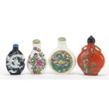 Four Chinese snuff bottles including a cameo glass example, the largest 7.5cm high : For Further