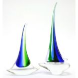 Two Murano style glass boat sculptures, the largest 45.5cm high : For Further Condition Reports