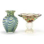 Art glass vase with combed decoration and pedestal bowl, the largest 23cm high : For Further