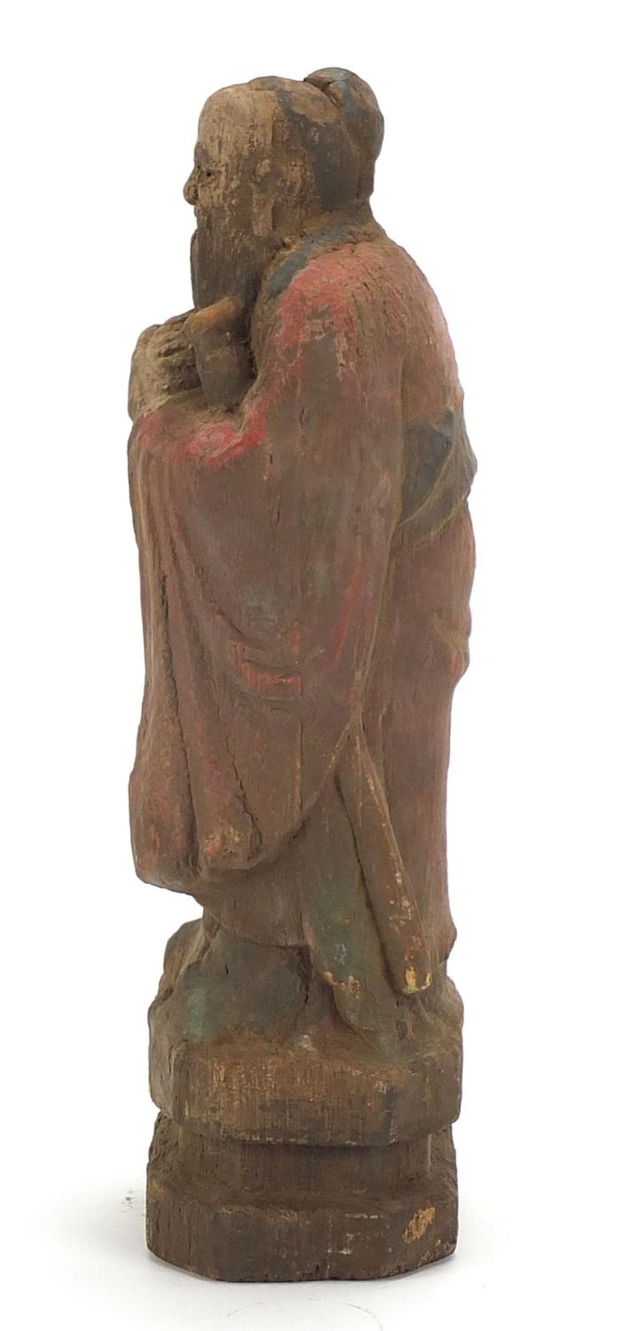 Chinese painted wood carving of a robed Elder, 27.5cm high : For Further Condition Reports Please - Bild 3 aus 7