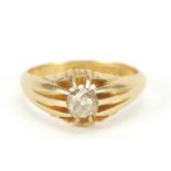 18ct gold diamond solitaire ring, the diamond approximately 4.5mm in diameter, size T, 7.5g : For