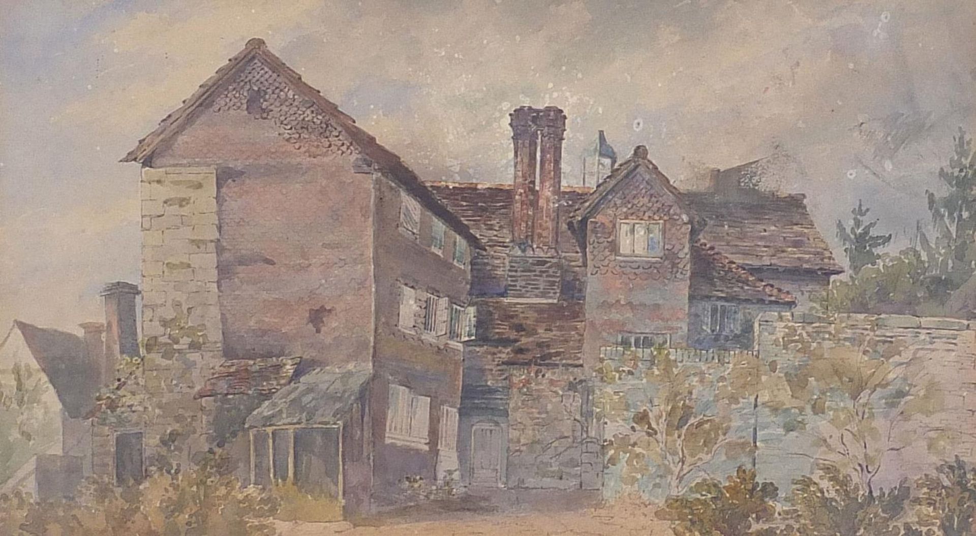 Old Manor House, Horsted Keynes, watercolour, mounted, framed and glazed, 33.5cm x 18.5cm