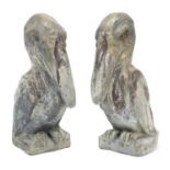 Two garden lead ornaments in the form of pelicans, each 36.5cm high : For Further Condition
