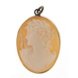 Cameo maiden head pendant with gold coloured metal mount, 3.5cm high, 5.4g : For Further Condition