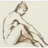 Seated nude female, watercolour, mounted framed and glazed, 20.5cm x 20cm excluding the mount and
