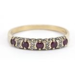 9ct gold ruby and diamond half eternity ring, size R, 1.7g : For Further Condition Reports Please