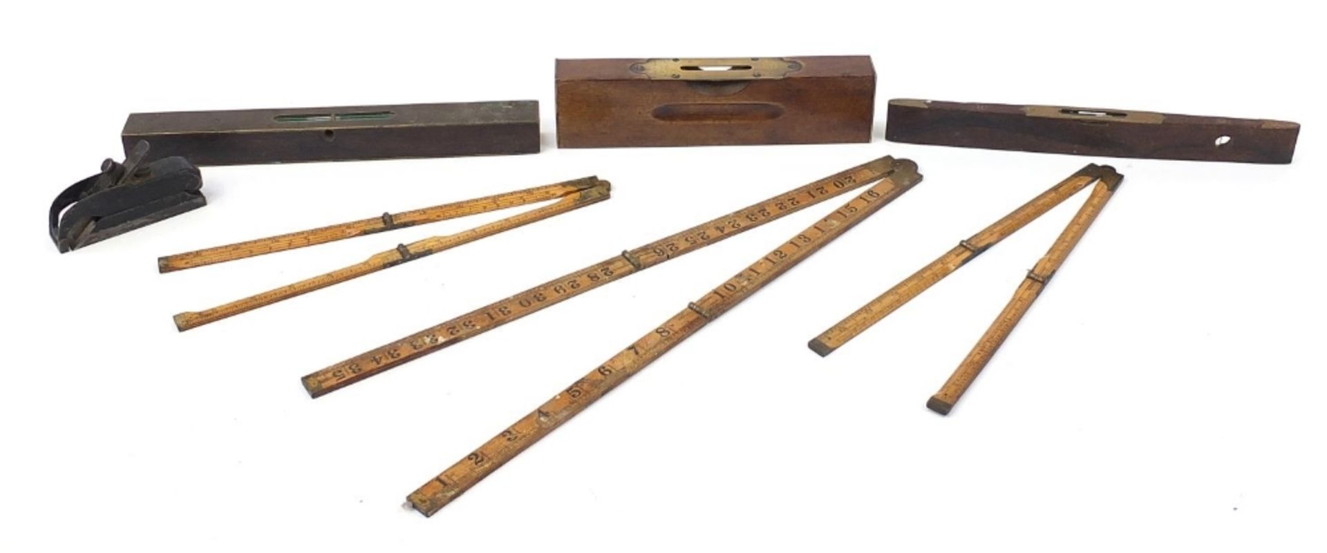 Antique and later rules, levels and a smoothing plane including J Rabone & Sons : For Further