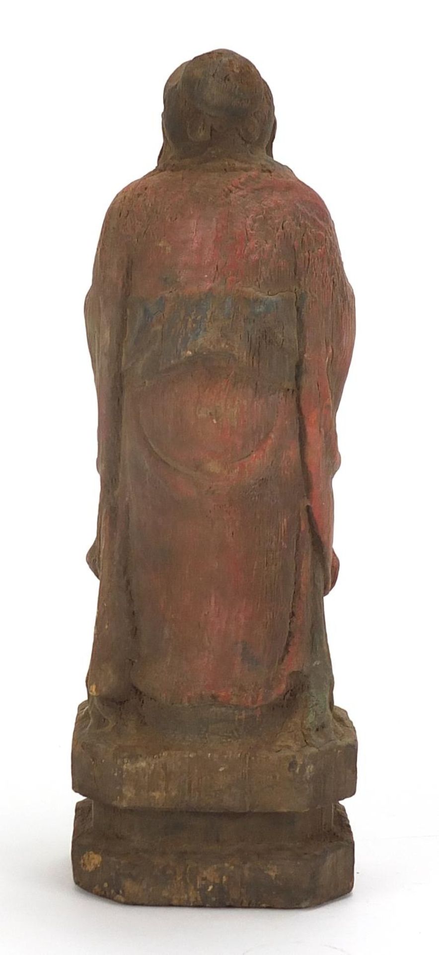 Chinese painted wood carving of a robed Elder, 27.5cm high : For Further Condition Reports Please - Bild 4 aus 7