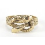 9ct gold serpent ring, size Q/R, 4.4g : For Further Condition Reports Please Visit Our Website -