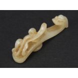 Chinese white jade belt hook carved with two dragons, 5.5cm in length : For Further Condition